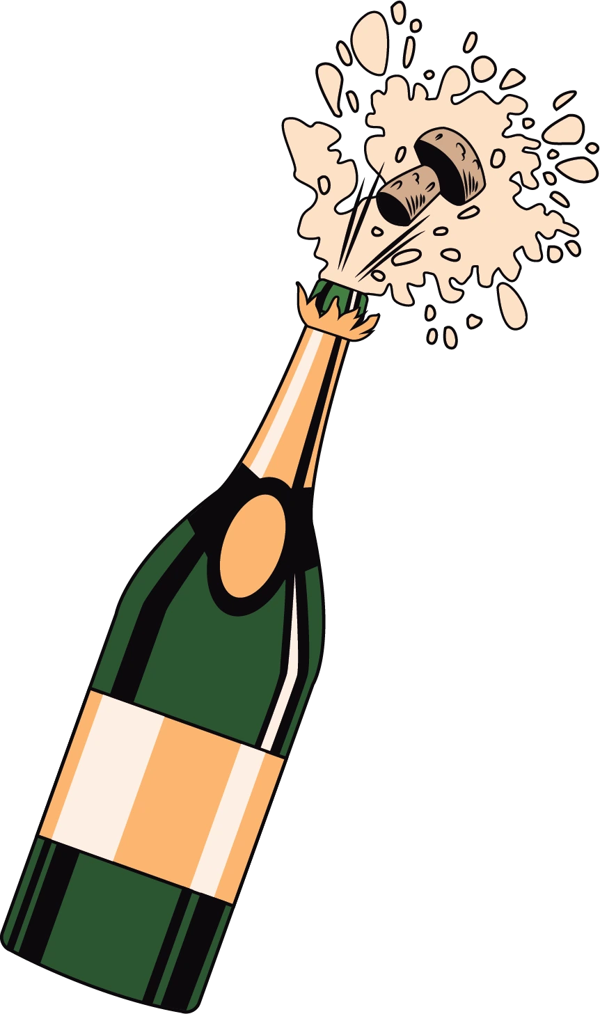 Illustrated champagne bottle popping